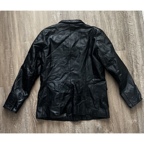 GAP Leather Blazer Womens Sz L Black Jacket Vintage 90's Y2K - Picture 2 of 10